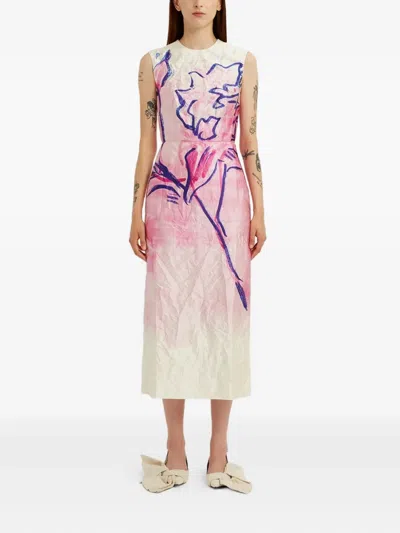 Erdem Crinkled Metallic Satin Sheath Dress In Pink