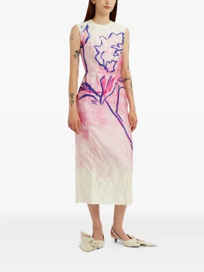 Erdem Crinkled Metallic Satin Sheath Dress In Pink