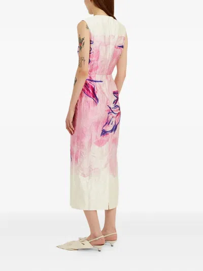 Erdem Crinkled Metallic Satin Sheath Dress In Pink