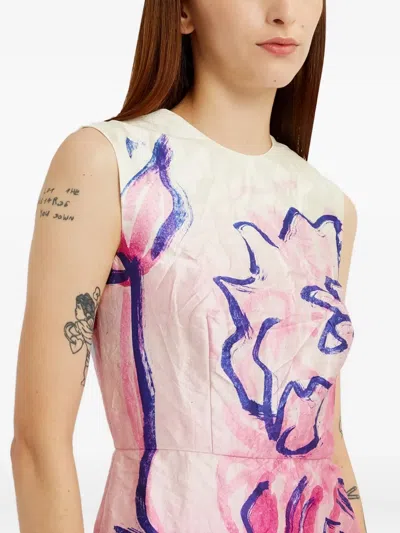 Erdem Crinkled Metallic Satin Sheath Dress In Pink
