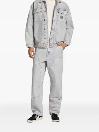 Carhartt Wip Double Knee Pant Black Chalk Wash In Gray