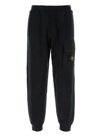 Stone Island Cargo Cotton Joggers Elastic Waistband In Black