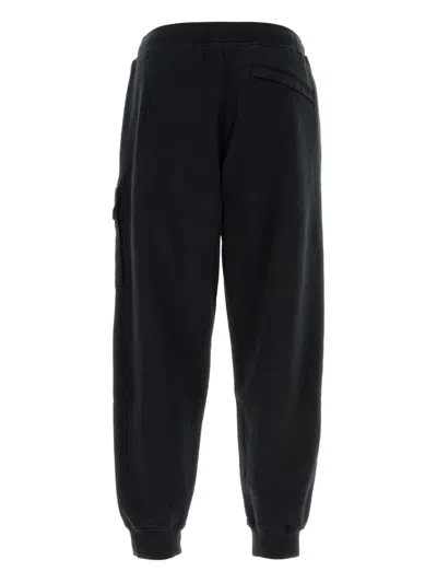 Stone Island Cargo Cotton Joggers Elastic Waistband In Black