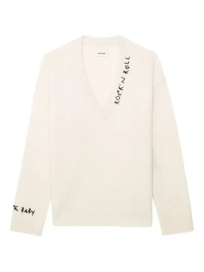 Zadig & Voltaire Mikyz Embroidered Merino Jumper In White