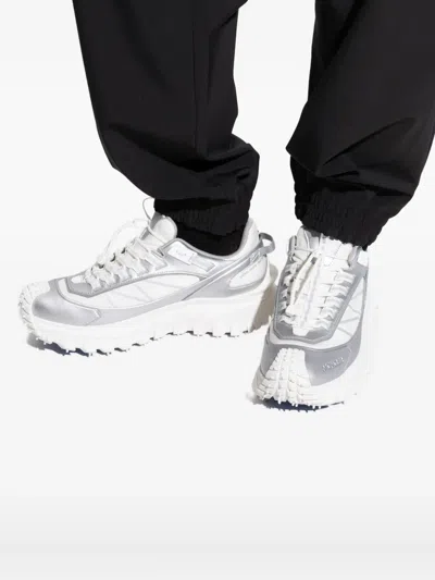 Moncler Two-tone Fabric And Leather Trailgrip Sneakers In Silver