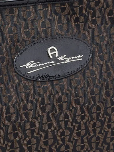 Pre-owned Aigner Vintage  Monogram-pattern Shoulder Bag In Black