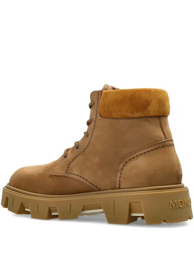 Moncler Camel Suede Peak City Ankle Boots In Brown