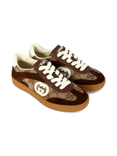 Gucci Gg-canvas Suede Sneakers In Brown