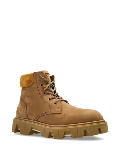Moncler Camel Suede Peak City Ankle Boots In Brown