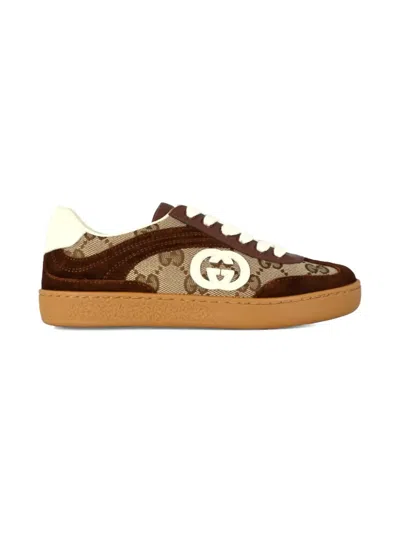 Gucci Gg-canvas Suede Sneakers In Brown