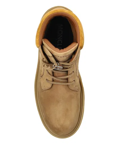 Moncler Camel Suede Peak City Ankle Boots In Brown