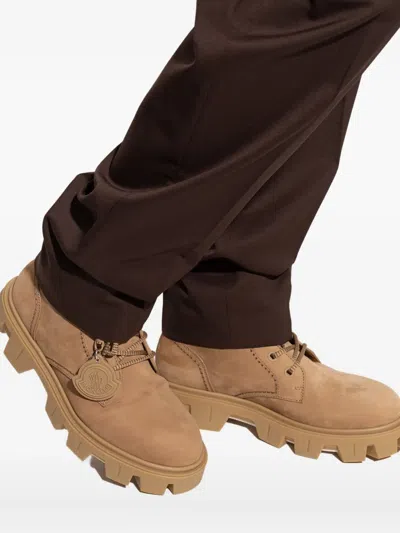 Moncler Camel Suede Peak City Ankle Boots In Brown
