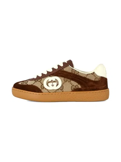 Gucci Gg-canvas Suede Sneakers In Brown