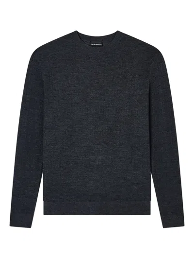 Emporio Armani Virgin Wool Jumper With Embossed Jacquard Pattern In Gray