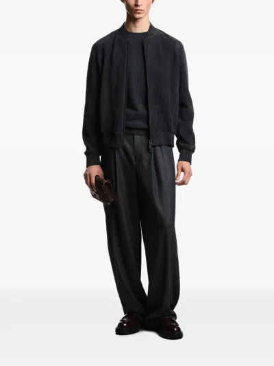 Emporio Armani Virgin Wool Jumper With Embossed Jacquard Pattern In Gray
