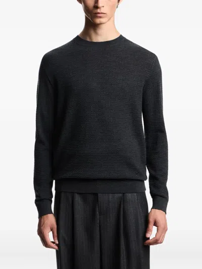 Emporio Armani Virgin Wool Jumper With Embossed Jacquard Pattern In Gray