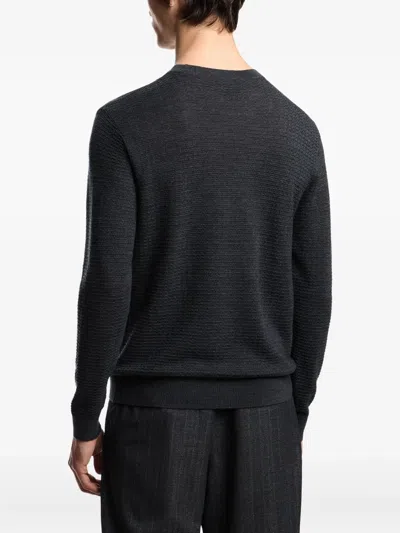 Emporio Armani Virgin Wool Jumper With Embossed Jacquard Pattern In Gray
