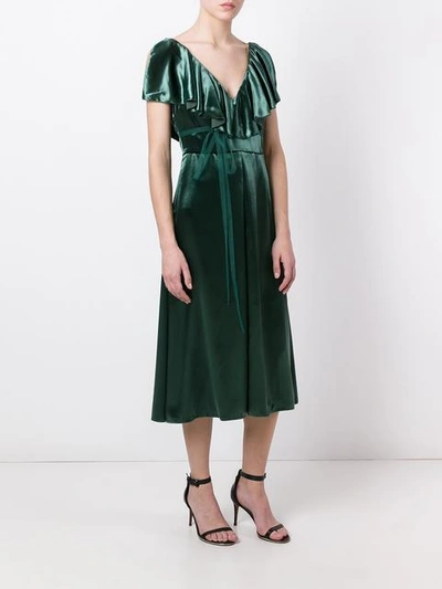 Shop Valentino Ruffled Velvet Midi Dress In Green