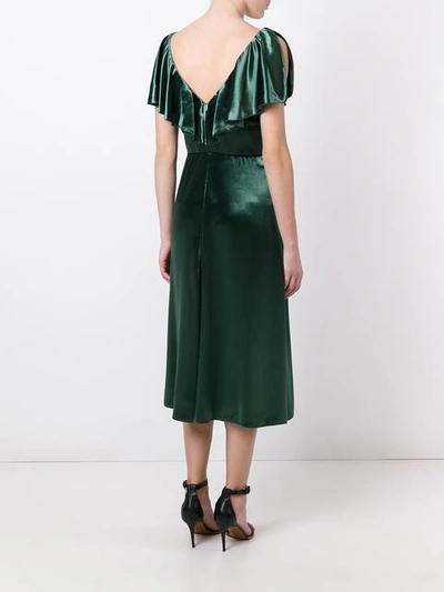 Shop Valentino Ruffled Velvet Midi Dress In Green