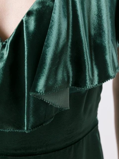 Shop Valentino Ruffled Velvet Midi Dress In Green