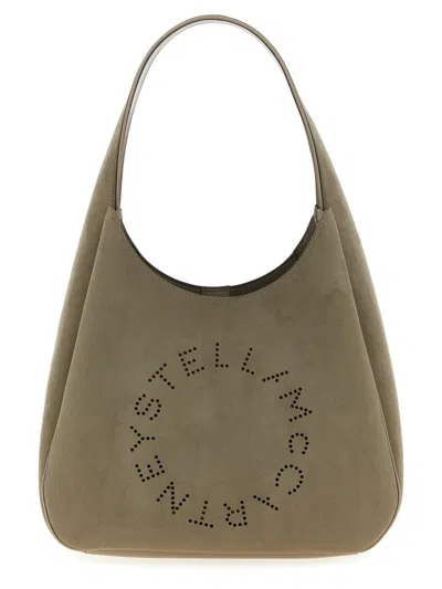 Stella Mccartney Large Studded Logo Suede Hobo Bag In Green