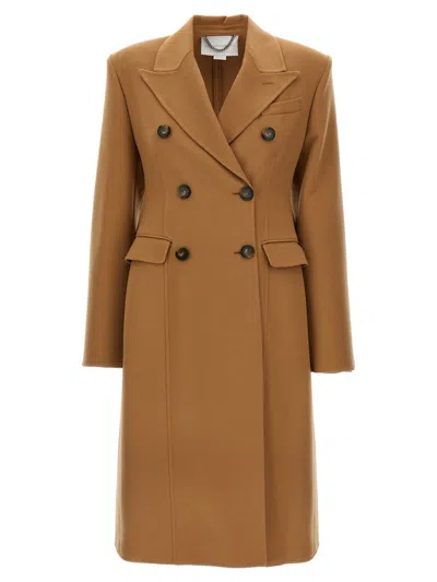 Stella Mccartney Wool Coat With Back Vent And Double-breasted Front In Brown