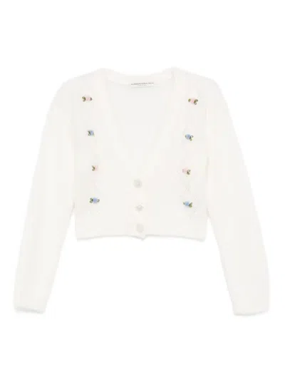 Alessandra Rich Floral-embroidered Button Cardigan In White