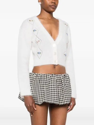 Alessandra Rich Floral-embroidered Button Cardigan In White