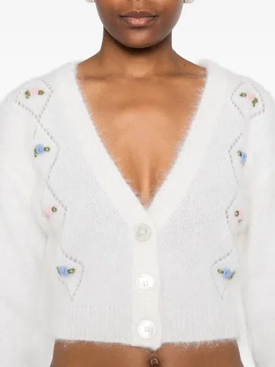 Alessandra Rich Floral-embroidered Button Cardigan In White
