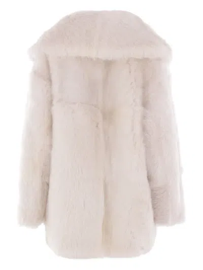 Blancha Wide-collar Sheerling Coat In Neutral