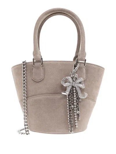 Self-portrait Charm-detail Suede Bucket Bag In Neutral