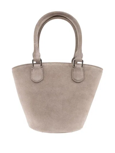 Self-portrait Charm-detail Suede Bucket Bag In Neutral