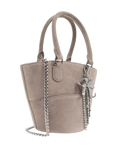 Self-portrait Charm-detail Suede Bucket Bag In Neutral
