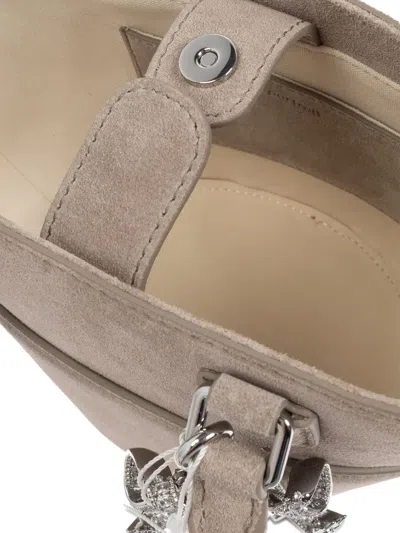 Self-portrait Charm-detail Suede Bucket Bag In Neutral