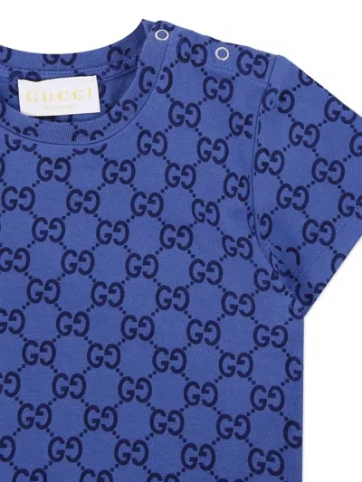 Gucci Blue T-shirt For Baby Boy With Gg Motif In Blue