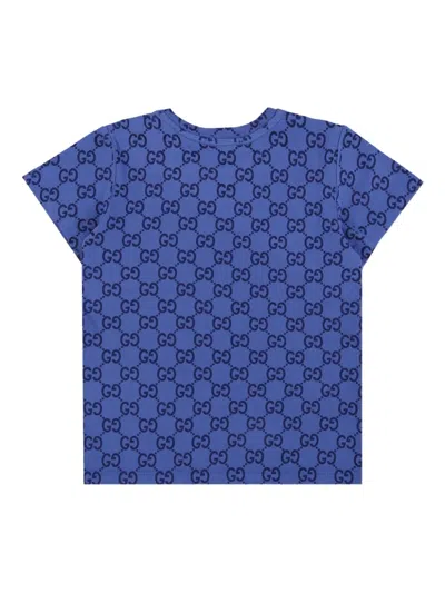 Gucci Blue T-shirt For Baby Boy With Gg Motif In Blue