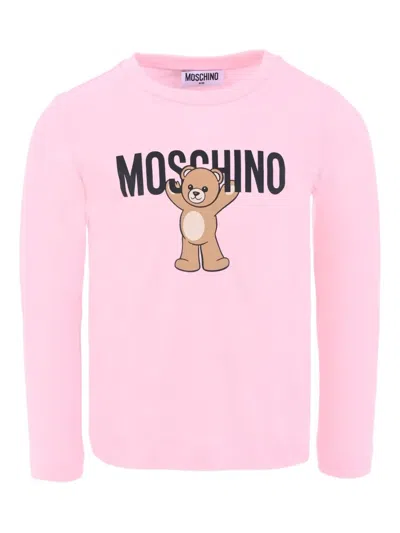 Moschino Teddy Bear-print Long-sleeves T-shirt In Pink