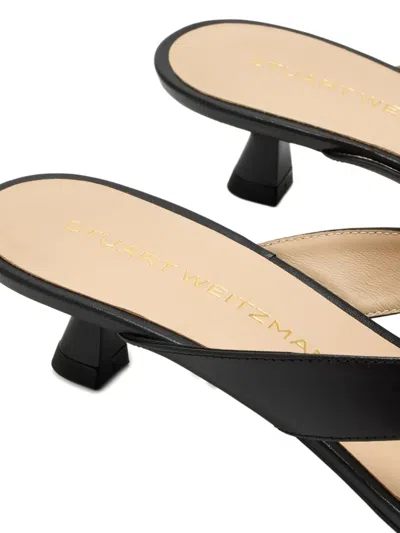 Stuart Weitzman Rio Leather Kitten-heel Thong Sandals In Black