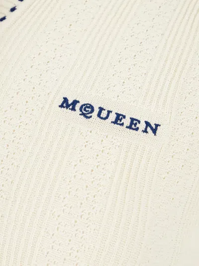 Alexander Mcqueen White Polo Shirt With Classic Collar And Logo Lettering Embroidery On The Front In Viscose Woman