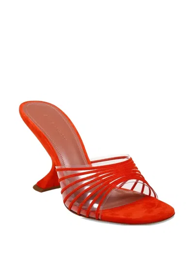 Amina Muaddi Mookie Suede Pvc Comma-heel Mules In Orange