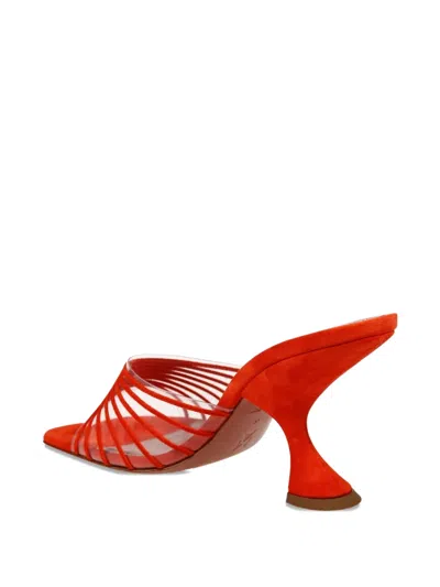 Amina Muaddi Mookie Suede Pvc Comma-heel Mules In Orange