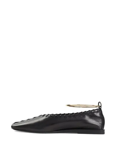 Jil Sander Ring Whipstitch-trimmed Leather Ballet Flats In Black