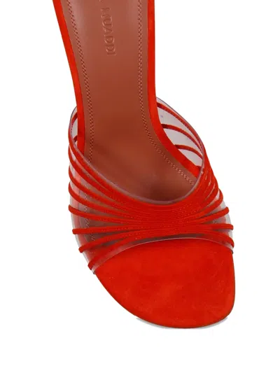 Amina Muaddi Mookie Suede Pvc Comma-heel Mules In Orange