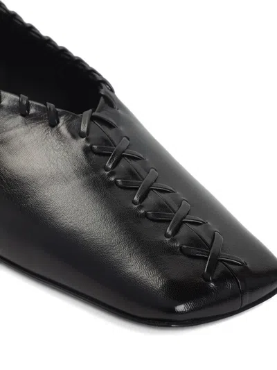 Jil Sander Ring Whipstitch-trimmed Leather Ballet Flats In Black