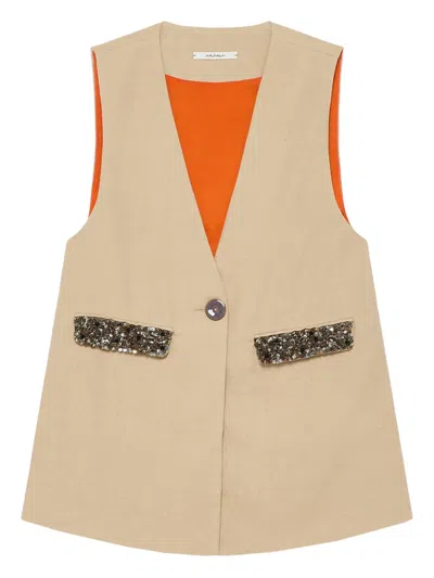 Maliparmi Sequin-embellished V-neck Waistcoat In Neutral