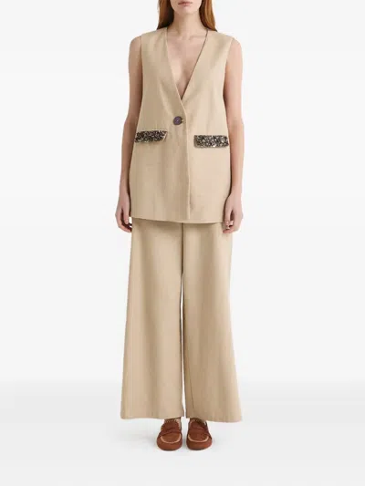 Maliparmi Sequin-embellished V-neck Waistcoat In Neutral