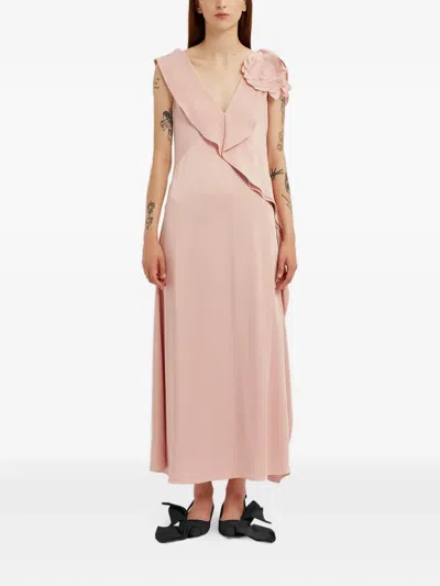 Erdem Floral-embellished Ruffled Midi Dress In Pink