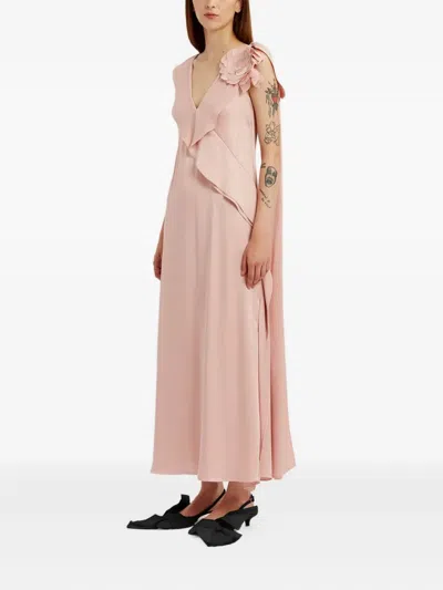 Erdem Floral-embellished Ruffled Midi Dress In Pink