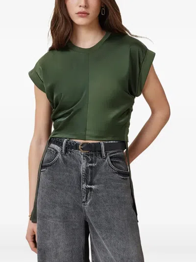 Allsaints Womens Mira Cropped Stretch-satin Top Rifle Green Xs In Green
