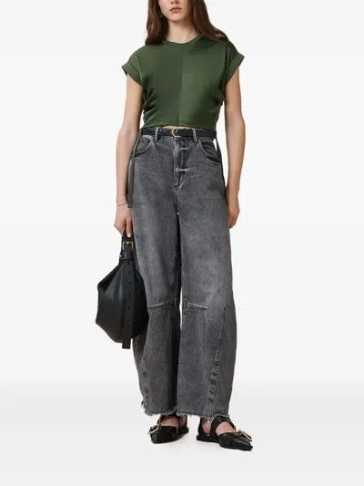 Allsaints Womens Mira Cropped Stretch-satin Top Rifle Green Xs In Green